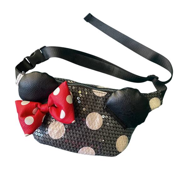 Loungefly x Disney Minnie Mouse Sequined Fanny Pack Polka Dot Belt Bag - Picture 4 of 12